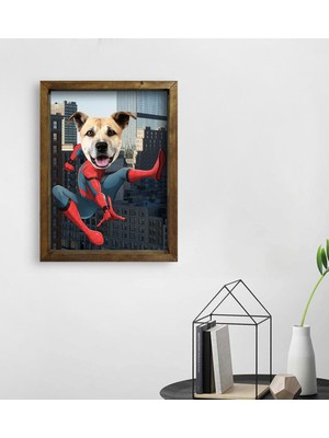 BK Evcil Dostlara Özel Süper Kahraman Tasarımlı Portre Doğal Masif Ahşap Çerçeveli Tablo 45X65CM-2