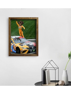 BK Evcil Dostlara Özel Nascar Pilotu Tasarımlı Portre Doğal Masif Ahşap Çerçeveli Tablo 45X65CM-1