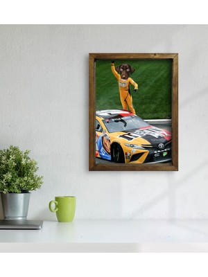 BK Evcil Dostlara Özel Nascar Pilotu Tasarımlı Portre Doğal Masif Ahşap Çerçeveli Tablo 45X65CM-1