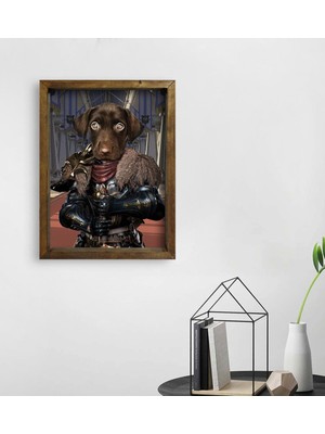 BK Evcil Dostlara Özel Şövalye Tasarımlı Portre Doğal Masif Ahşap Çerçeveli Tablo 45X65CM-1