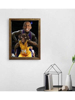 BK Evcil Dostlara Özel Basketbol Oyuncusu Tasarımlı Portre Doğal Masif Ahşap Çerçeveli Tablo 45X65CM-1
