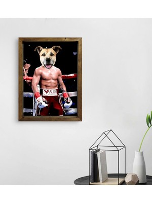 BK Evcil Dostlara Özel Boksör Tasarımlı Portre Doğal Masif Ahşap Çerçeveli Tablo 45X65CM-1