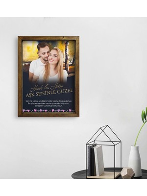 BK Kişiye Özel Fotoğraflı Mesajlı Doğal Masif Ahşap Çerçeveli Tablo 45X65CM-1