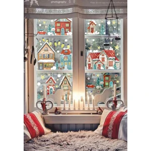 Karlı Şehir Kış Konseptli Çocuk Bebek Odası Sticker Seti Kar Taneleri ve Karlı Evler