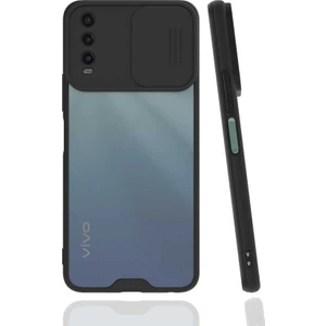 - Vivo Y20 - Kılıf Slayt Sürgülü Arkası Buzlu Lensi Kapak - Siyah - T21970