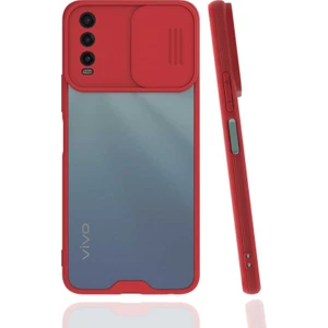 - Vivo Y20 - Kılıf Slayt Sürgülü Arkası Buzlu Lensi Kapak - Kırmızı - T21970
