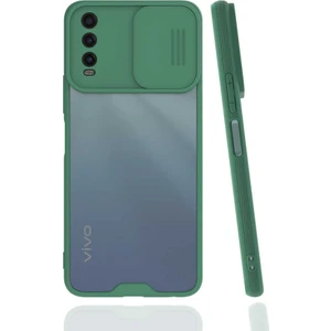 - Vivo Y20 - Kılıf Slayt Sürgülü Arkası Buzlu Lensi Kapak - Koyu Yeşil - T21970