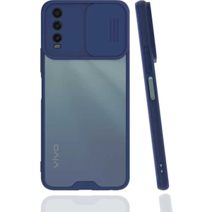 - Vivo Y20 - Kılıf Slayt Sürgülü Arkası Buzlu Lensi Kapak - Lacivert - T21970