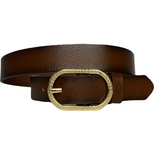 Deri Gold Tokalı Kahverengi Ince Kadın Kemeri 3 cm