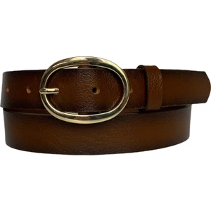 Deri Gold Oval Tokalı Kahverengi Ince Kadın Kemeri 3 cm
