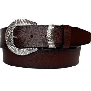Deri Gümüş Tokalı Metal Köprülü Bordo Kadın Kot Kemeri 4 cm