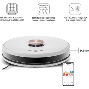 Alex Laser Pro 1283H Moplu ve Haritalamalı Akıllı Robot Süpürge Beyaz
