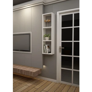 Dekormer Design Kitaplık Beyaz Tek Duvar Rafı