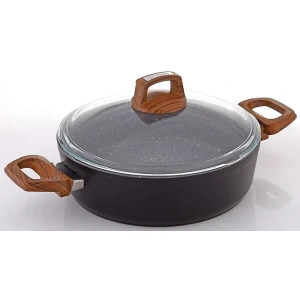 28 cm Ahşap Desenli Bakalit Kulplu Vogue Granit Karnıyarık Tenceresi