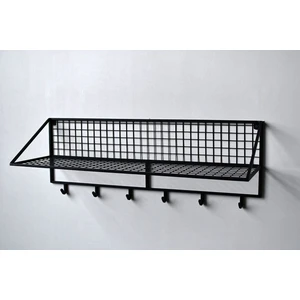 Go Dekor Tel Duvar Rafı/6 Kanca Askılı Duvar Rafı (Siyah) 60X25X22