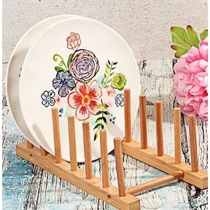 Dekoratif 6'lı Doğal Ahşap Tabak Koyma Standı Ahşap Tabaklık 1