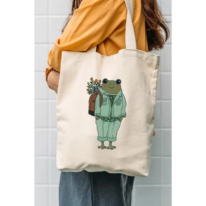 Çınar Lady Frog Baskılı Bez Çanta 35x40x8 cm Hafif ve Dayanıklı Tasarım Özellikli