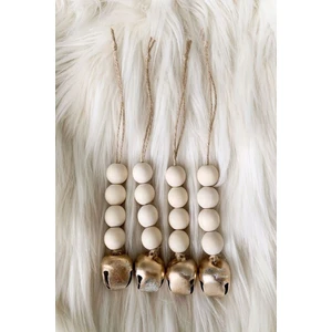 Emtory Home 4 Adet Ahşap Boncuklu Zilli Ağaç & Duvar Süsü Doğal Renkli Şık Tasarım