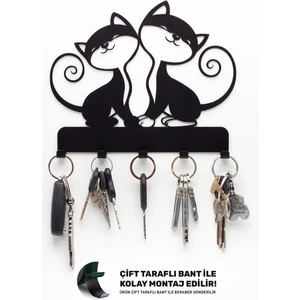 Metal Dekoratif Kedi Desenli Anahtarlık Askısı