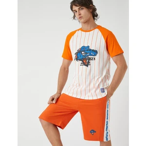 Çizgili Kolej Baskılı Tişört