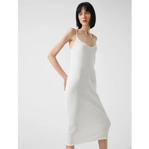 Askılı Midi Elbise V Yaka