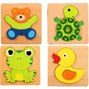 Woodylife 4'lü Ayı Kaplumbağa Ördek Kurbağa Öğreniyorum Ahşap Puzzle Yapboz Çocuk Oyuncak Bultak Eğitici Öğretici Oyun Oyuncak