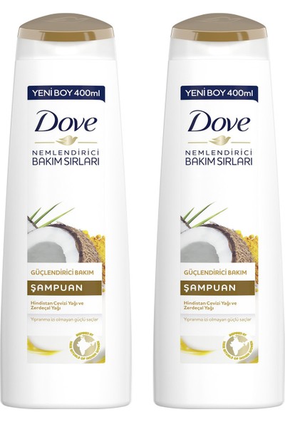 Dove Nemlendirici Bakım Sırları Saç Bakım Şampuanı Güçlendirici Bakım Hindistan Cevizi Yağı ve Zerdeçal Yağı 400 ml x 2 Adet