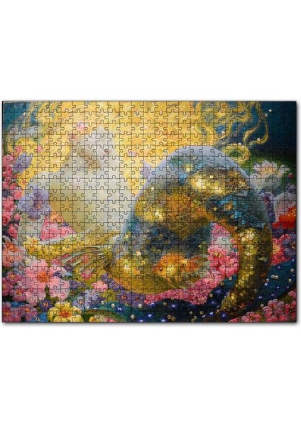 Altın Saçlı Deniz Kızı Çiçekler ve Küçük Japon Balığı 120 Parça Puzzle Yapboz Mdf (Ahşap)