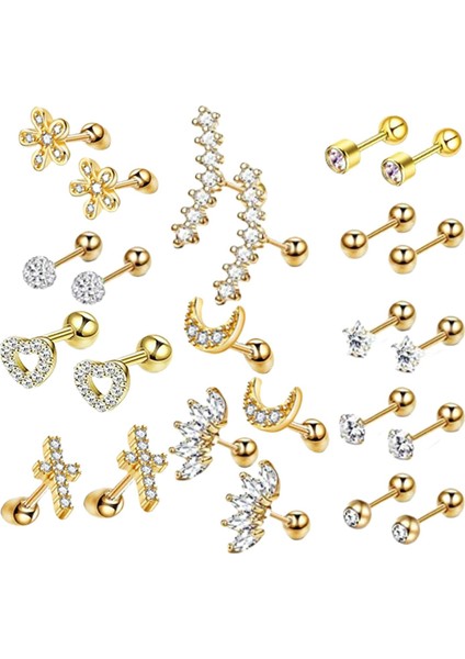 24X Saplama Küpe Tragus Altın İçin Tiny Hipoalerjenik Helix Set (Yurt Dışından)