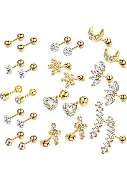 24X Saplama Küpe Tragus Altın İçin Tiny Hipoalerjenik Helix Set (Yurt Dışından)
