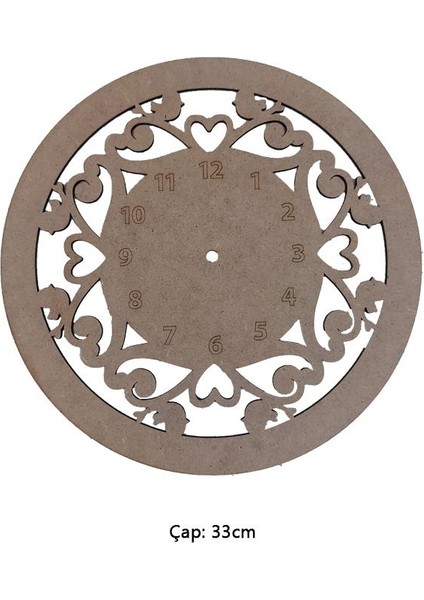 Boyanabilir Ahşap Kuşlu Kalpli Saat - 33CM