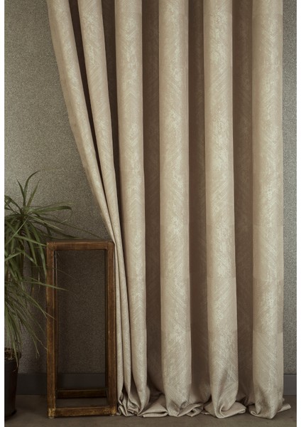 Fon Perde Prizma Desen Açık Bej Pilesiz 90 x 260 cm