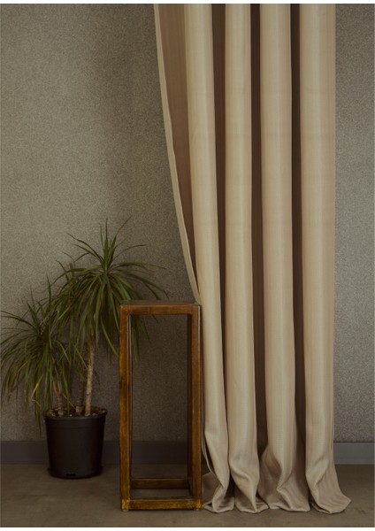 Fon Perde Balıksırtı Desen Açık Bej Pilesiz 90 x 260 cm