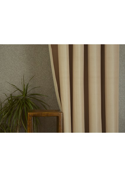 Fon Perde Balıksırtı Desen Açık Bej Pilesiz 90 x 260 cm