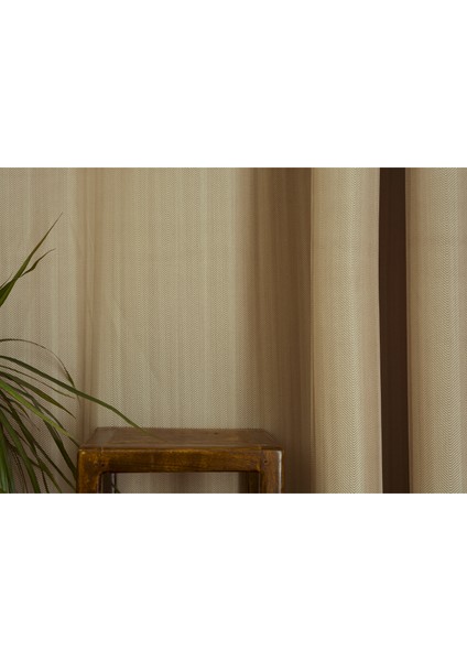 Fon Perde Balıksırtı Desen Açık Bej Pilesiz 150 x 260 cm