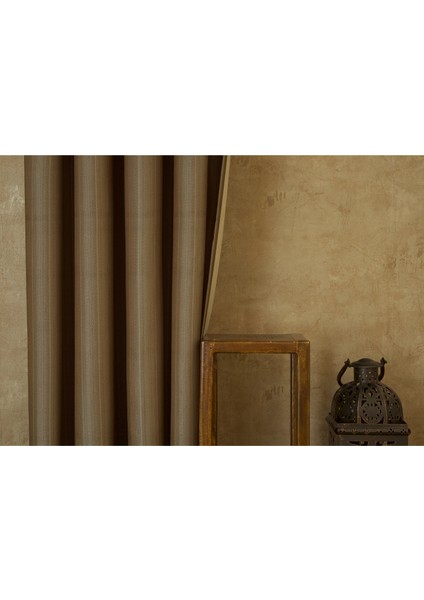 Fon Perde Balıksırtı Desen Açık Kahve 1-2 Seyrek Pile 100 x 260 cm