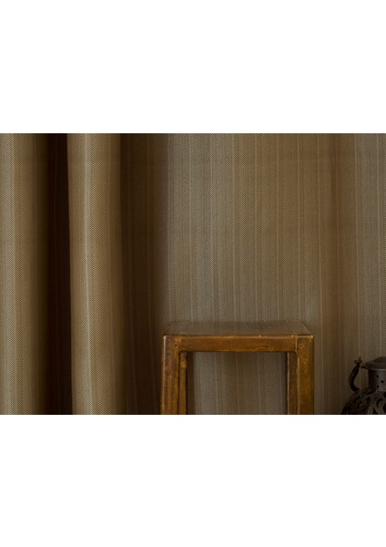 Fon Perde Balıksırtı Desen Açık Kahve 1-2 Seyrek Pile 100 x 260 cm