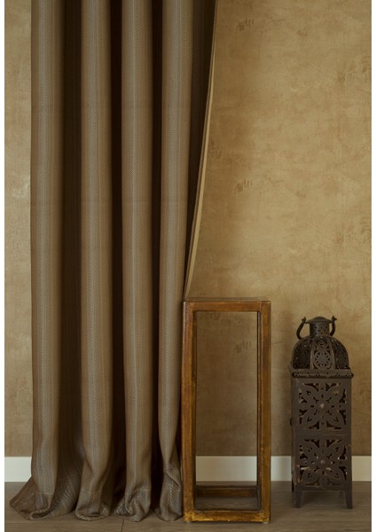 Fon Perde Balıksırtı Desen Açık Kahve 1-2,5 Orta Sık Pile 100 x 260 cm