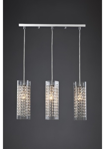 Avonnı AV-1413-3K Krom Kaplama Modern Avize, E27, Metal, Cam, Kristal, 50X15CM