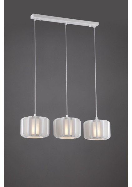 Avonnı AV-1459-3B-12 Beyaz Boyalı Modern Avize, E27, Metal, Ahşap, 75X20CM