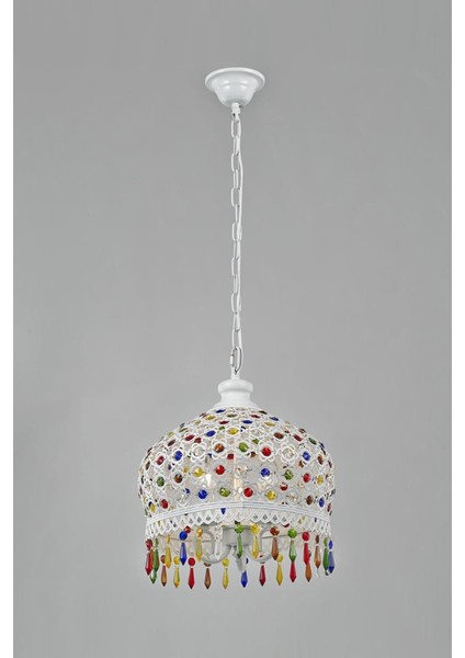 Avonnı AV-5107-1B Beyaz Boyalı Klasik Avize, E14, Metal, Kristal, 36CM