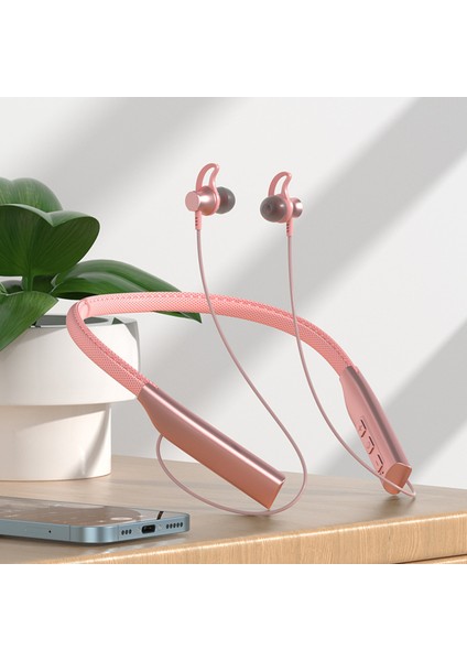 Dayanıklı Taşınabilir Boyun Bandı Bluetooth Uyumlu 5.0 Kulaklık - Pembe (Yurt Dışından)