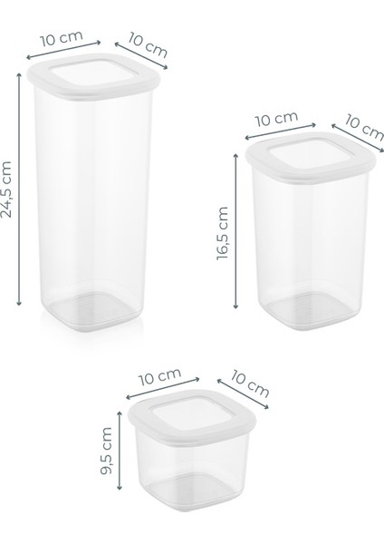 Etiketli Foly Kare Erzak Saklama Kabı 12'li Set 4x(0,55 Litre, 1,2 Litre, 1,75 Litre) Beyaz