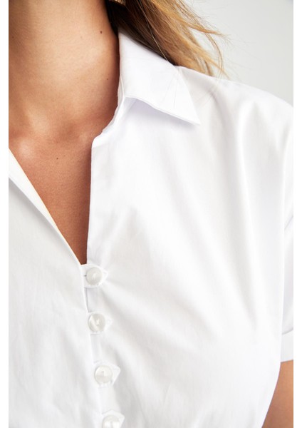 Gömlek Yaka Astarlı Poplin Maxi Kısa Kollu Dokuma %100 Pamuk Elbise X7044AZ22SM fırsatları