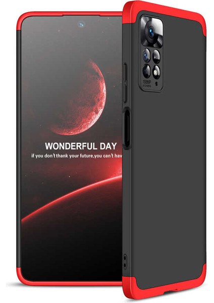 Case 4U Xiaomi Redmi Note 11 Pro 5G Kılıf 3 Parçalı Tam Koruma Sert Mika Ays Kapak Siyah - Kırmızı