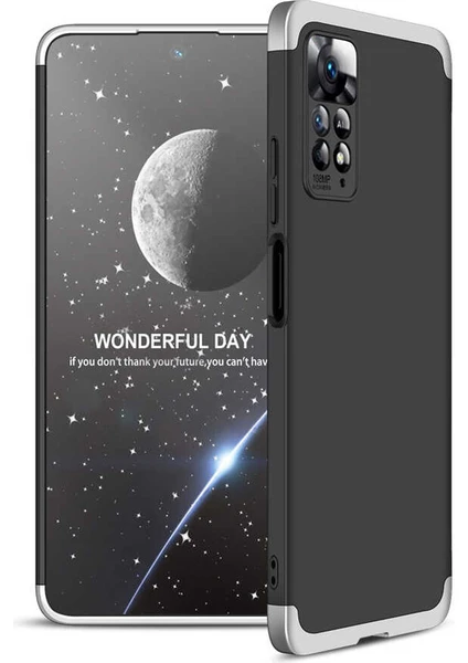 Case 4U Xiaomi Redmi Note 11 Pro 5G Kılıf 3 Parçalı Tam Koruma Sert Mika Ays Kapak Siyah - Gri