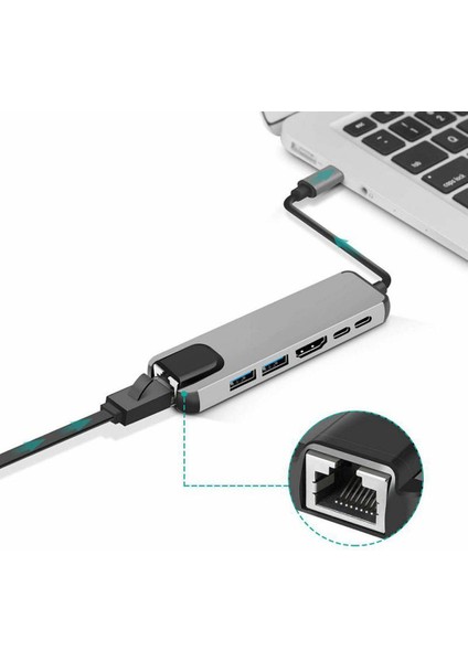 USB Tipi C Hub Adaptörü Dock MacBook İçin 4K HDMI Pd Ethernet Adaptörü ile (Yurt Dışından)