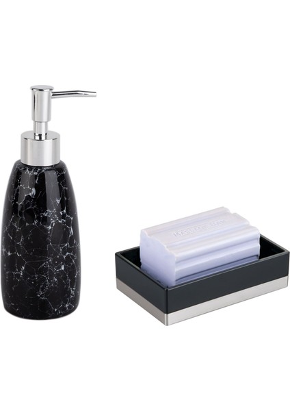 Sıvı Sabunluk ve Sabunluk 2 Li Banyo Seti,siyah Renkli