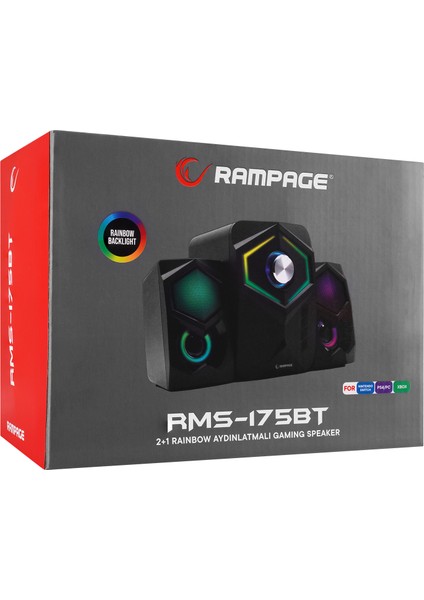 RMS-175BT 2+1 5W*2 Bluetooth+Usb-Tf-Fm Rainbow Aydınlatmalı Gaming Speaker