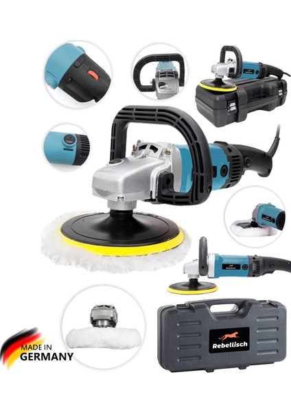 Germany Polishing Sanding Series Profesyonel 22000WFATT 180MM 6 Kademe Devir Ayarlı Zımpara Pasta Cila ve Polisaj Makinesi